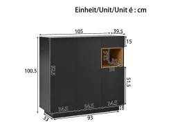 Mueble para zapatos 105x39.5x100.5 cm - 1 cajón y 3 puertas - con iluminación LED - con estantes ajustables - Negro y natural