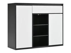 Mueble para zapatos 105x39.5x86 cm - 2 puertas y 1 cajón - Con iluminación LED - Con estantes regulables - Blanco + Negro