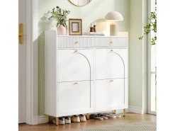 Mueble para zapatos 106.5x25x105.5cm - con 4 puertas abatibles y 2 cajones - blanco