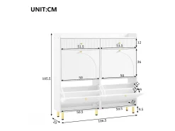 Mueble para zapatos 106.5x25x105.5cm - con 4 puertas abatibles y 2 cajones - blanco