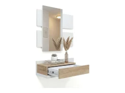 Mueble recibidor con 1 cajón y espejo en blanco mate y roble canadian 75 cm Milo Blanco Artik (Blanco Mate) - Roble Canadian
