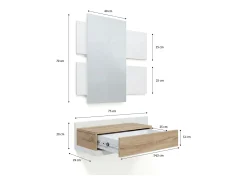 Mueble recibidor con 1 cajón y espejo en blanco mate y roble canadian 75 cm Milo Blanco Artik (Blanco Mate) - Roble Canadian