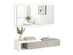 Mueble recibidor con 1 cajón y espejo en blanco mate y gris cemento 95 cm Derek Blanco Artik (Blanco Mate) - Gris Cemento