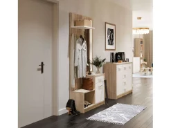 Mueble Recibidor Espejo Sett 1 Cajón 1 Puerta Estante Hueco Blanco Roble 90 cm