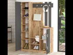 Mueble recibidor madera y gris con espejo ANKA