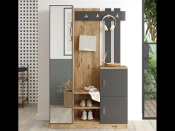 Mueble recibidor madera y gris con espejo ANKA