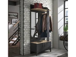 Mueble recibidor negro 2 puertas y un espejo - Fabricación francesa