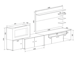 Mueble salón comedor con chimenea eléctrica, acabado Blanco Mate/Blanco Brillo Lacado, 290x45x170cm
