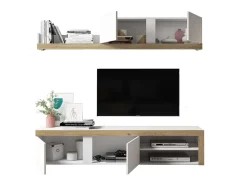 Mueble salón comedor Fly 2 módulos blanco/naturale moderno 200x180x40 cm
