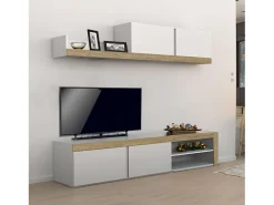 Mueble salón comedor Fly 2 módulos blanco/naturale moderno 200x180x40 cm