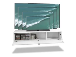 Mueble televisor Lana 140 Mueble de pared para televisión 140 x 29 x 37 cm, Cuerpo en Blanco Mate, Frentes en Gris arena de alto brillo | Gran variedad de colores