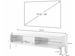 Mueble TV - 150 cm - blanco con patas doradas - BEMMI