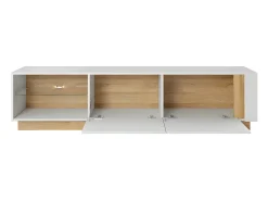 Mueble TV - 2 puertas y 2 estantes - Con LEDs - Blanco brillante y roble - MURARI