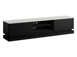 Mueble TV 2 cajones y 2 estantes con LEDs de MDF - Negro y efecto mármol blanco - DEVIKA