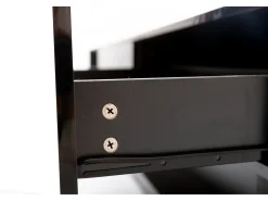 Mueble TV 170 cm - 2 cajones y estantes de cristal - LEDs - negro brillo