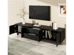 Mueble TV 180×40×42 cm - 2 cajones y 4 puertas - patas de madera maciza - paneles de partículas - negro