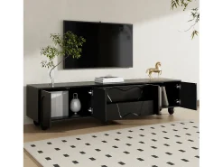Mueble TV 180×40×42 cm - 2 cajones y 4 puertas - patas de madera maciza - paneles de partículas - negro