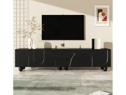 Mueble TV 180×40×42 cm - 2 cajones y 4 puertas - patas de madera maciza - paneles de partículas - negro