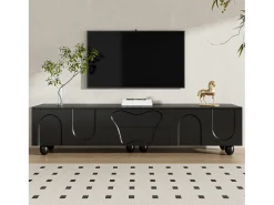 Mueble TV 180×40×42 cm - 2 cajones y 4 puertas - patas de madera maciza - paneles de partículas - negro
