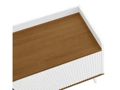 Mueble TV 160×39×49,5 cm - 3 puertas - Aspecto madera - MDF + Paneles de partículas - Blanco + Natural