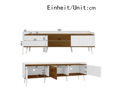 Mueble TV 160×39×49,5 cm - 3 puertas - Aspecto madera - MDF + Paneles de partículas - Blanco + Natural