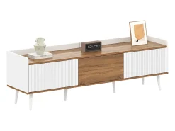 Mueble TV 160×39×49,5 cm - 3 puertas - Aspecto madera - MDF + Paneles de partículas - Blanco + Natural