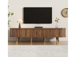 Mueble TV 175×38×45 cm - 2 puertas correderas de ratán - 2 cajones - marrón
