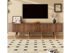 Mueble TV 175×38×45 cm - 2 puertas correderas de ratán - 2 cajones - marrón