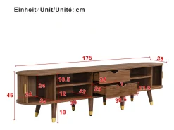Mueble TV 175×38×45 cm - 2 puertas correderas de ratán - 2 cajones - marrón
