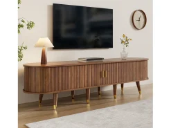 Mueble TV 175×38×45 cm - 2 puertas correderas de ratán - 2 cajones - marrón