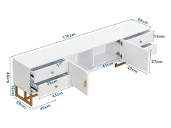 Mueble TV 175 cm - 2 puertas texturizadas y 4 cajones - en MDF - Blanco