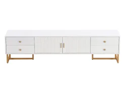 Mueble TV 175 cm - 2 puertas texturizadas y 4 cajones - en MDF - Blanco