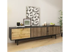 Mueble TV 180×38×50 cm - 2 puertas y 3 cajones - MDF + paneles de partículas - Negro + Natural