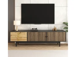 Mueble TV 180×38×50 cm - 2 puertas y 3 cajones - MDF + paneles de partículas - Negro + Natural