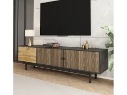 Mueble TV 180×38×50 cm - 2 puertas y 3 cajones - MDF + paneles de partículas - Negro + Natural