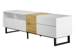 Mueble TV 180 cm - con 2 cajones y 5 compartimentos - en MDF - Blanco y Natural