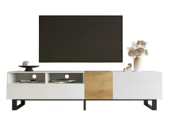Mueble TV 180 cm - con 2 cajones y 5 compartimentos - en MDF - Blanco y Natural