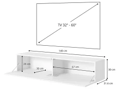 Mueble TV 140 cm Blanco con frontal laminar - Telire