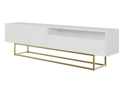 Mueble TV - con compartimento abierto - 175 cm - blanco con patas de metal dorado - VELDIO