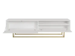 Mueble TV - con compartimento abierto - 175 cm - blanco con patas de metal dorado - VELDIO