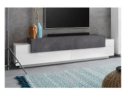 Mueble TV 4 estantes y 3 puertas abatibles 200 cm diseño moderno Corona Low Report