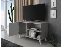 Mueble TV 100, Modelo WIND, color estructura Cemento, color puerta Blanco Mate, 95x40x57cm