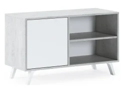 Mueble TV 100, Modelo WIND, color estructura Cemento, color puerta Blanco Mate, 95x40x57cm