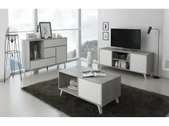 Mueble TV 100, Modelo WIND, color estructura Cemento, color puerta Blanco Mate, 95x40x57cm