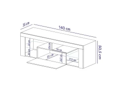 Mueble TV - para la sala de estar - 140 cm de ancho - roble lancaster / blanco brillo - con iluminación LED - Bianko