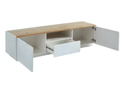 Mueble TV 2 puertas 1 cajón MDF lacado blanco y natural AMANI