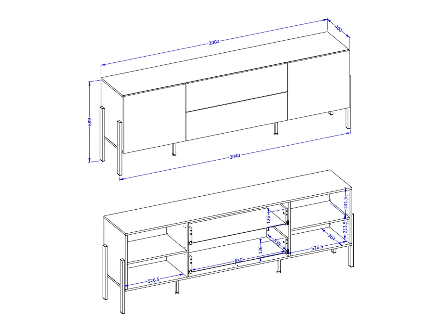 Mueble TV 2 puertas 2 cajones 200 cm Bérénice Blanco