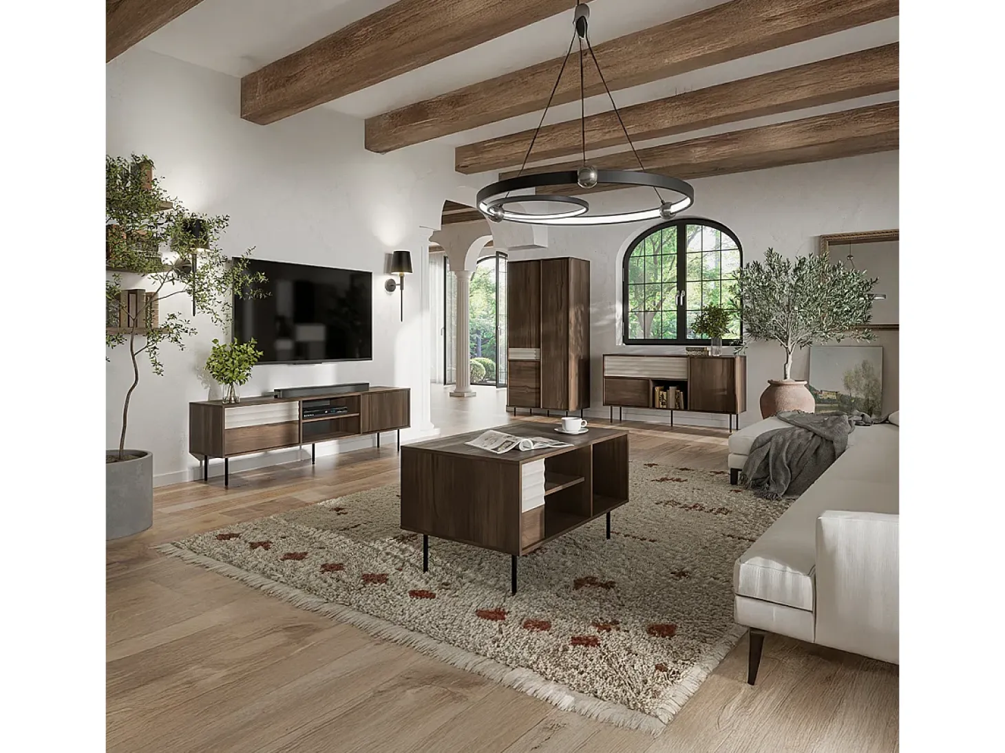 Mueble TV 2 puertas 180 cm Astra Madera oscura y Cachemira