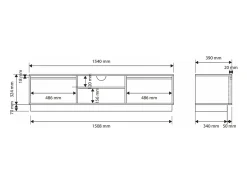 Mueble TV 3 puertas con 3 cajones - 154 cm - grafito negro - EVO