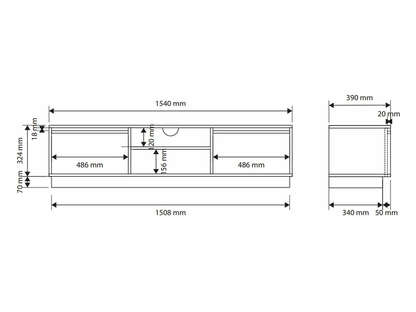 Mueble TV 3 puertas con 3 cajones - 154 cm - cachemire - EVO